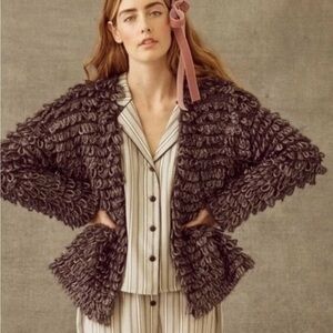 The Great Monster loop knit yarn cardigan sweater Metallic Black 1 Small